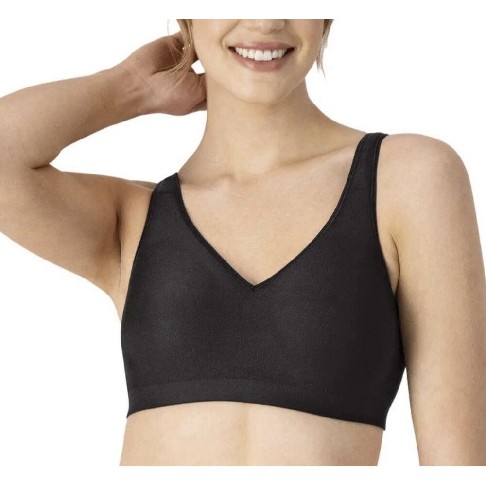 Hanes Smooth Band Stretch Fabric Wireless Bra In Black Sz XL Plus New